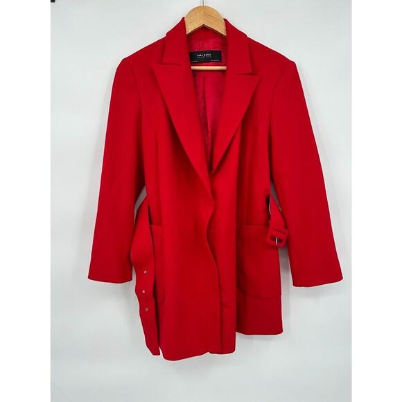 Zara Red Single Button Belted Blazer Jacket Women's Size Small Classy Business - Picture 8 of 8